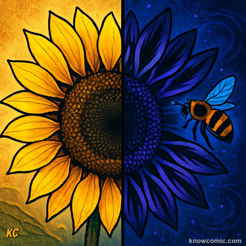 Flower showing ultraviolet landing strips visible to bees but invisible to human eyes