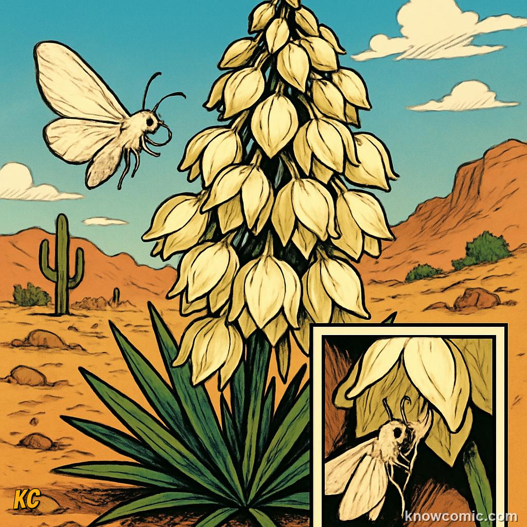Yucca moth actively collecting and delivering pollen to yucca plants its only breeding site