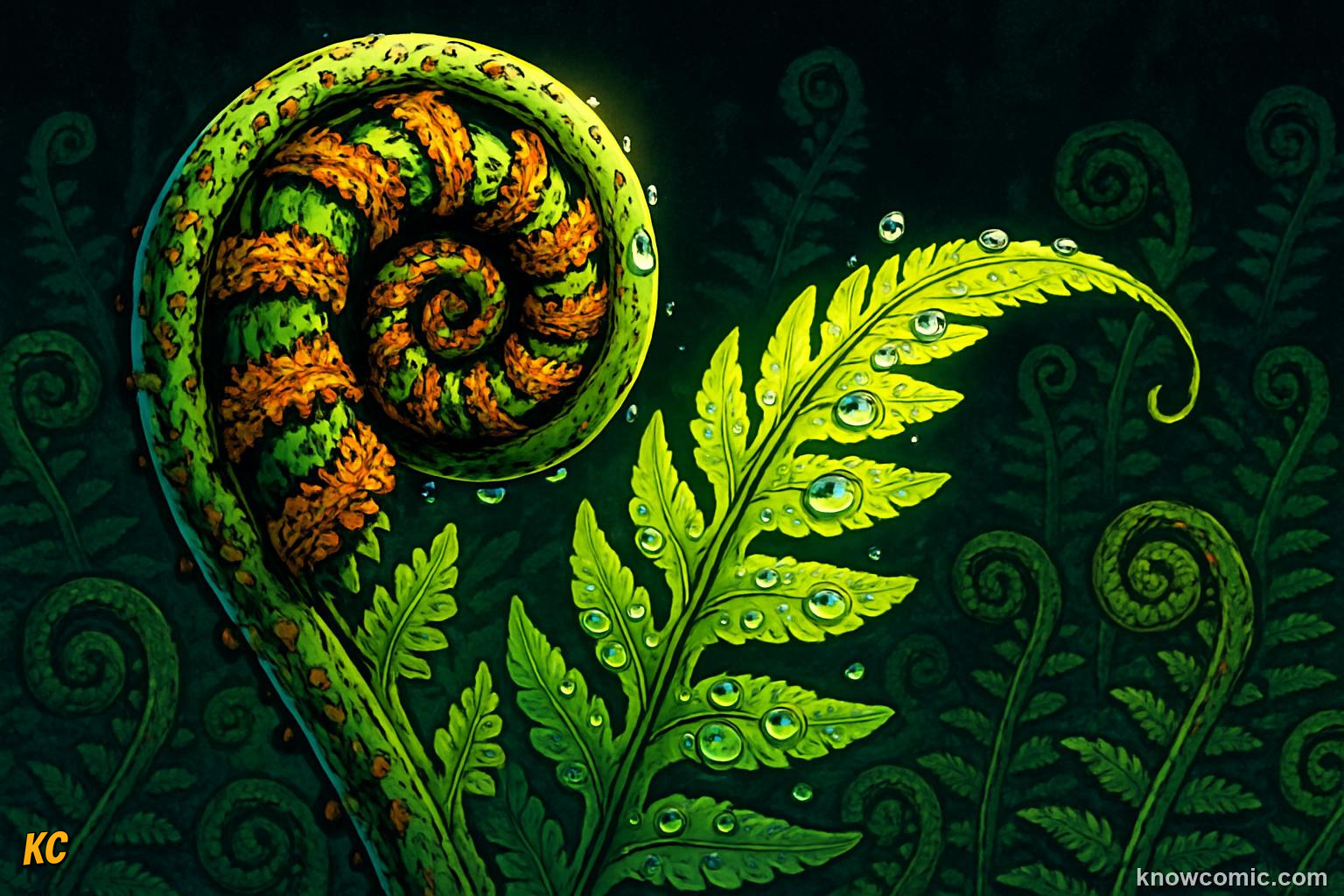 Fern fiddlehead unfurling into a frond showing a 360 million year old plant design