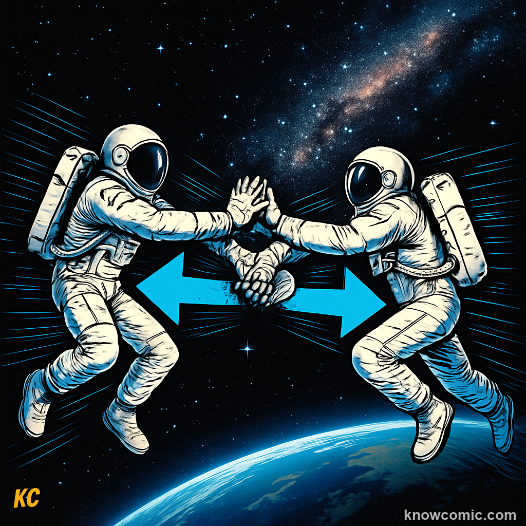 Newton's Third Law of Motion: action and reaction forces shown as equal and opposite arrows — for every action there is an equal and opposite reaction