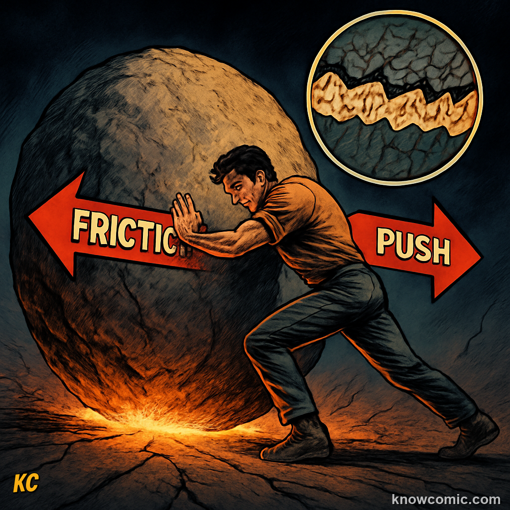 Static friction holding a stationary object in place — this is the strongest type of friction and must be overcome before an object starts to move