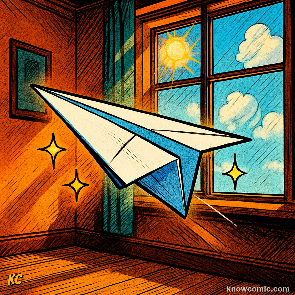 Comic illustration comparing a neatly folded paper plane gliding smoothly versus a crumpled paper ball tumbling through the air, showing how shape affects the drag coefficient even with the same material