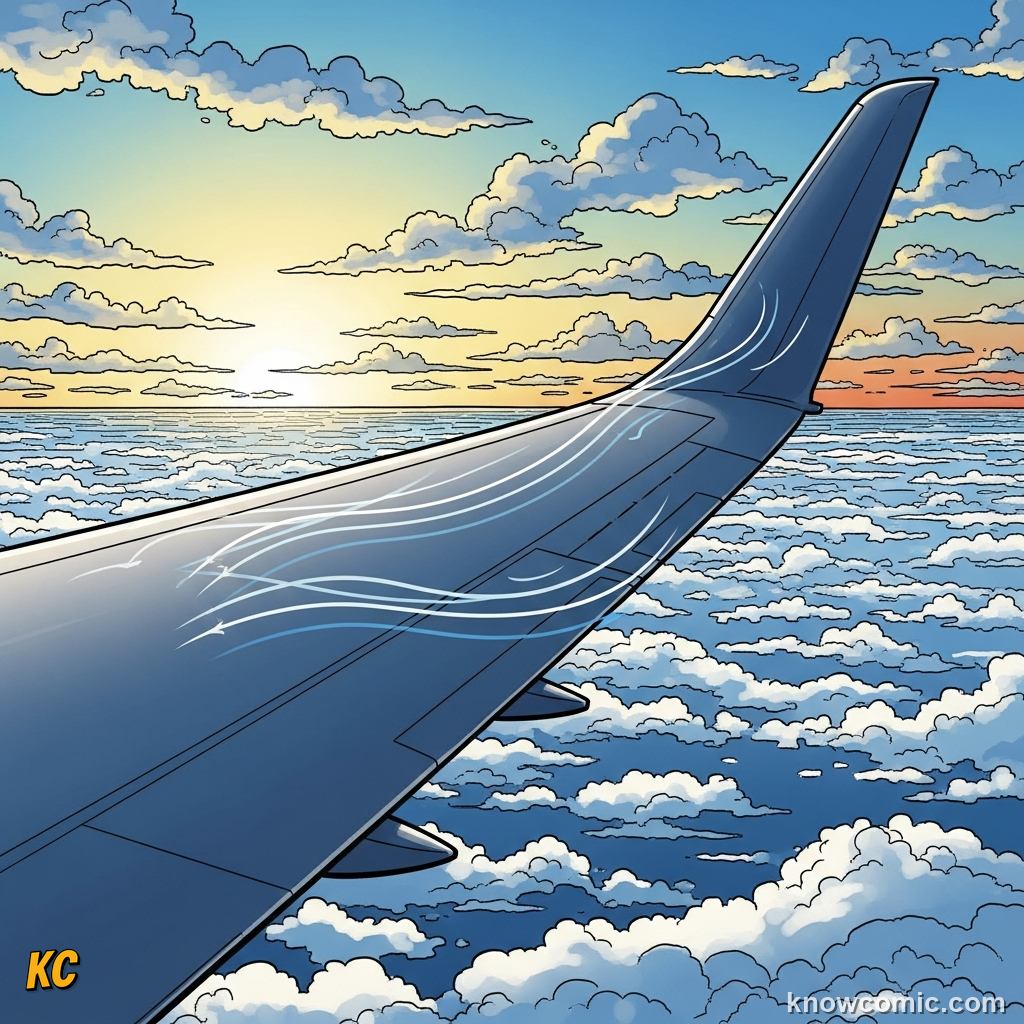 Comic illustration of a wing generating lift, labelled as a topic for a later comic — showing that lift on wings is a separate concept from drag and will be covered in a future science topic