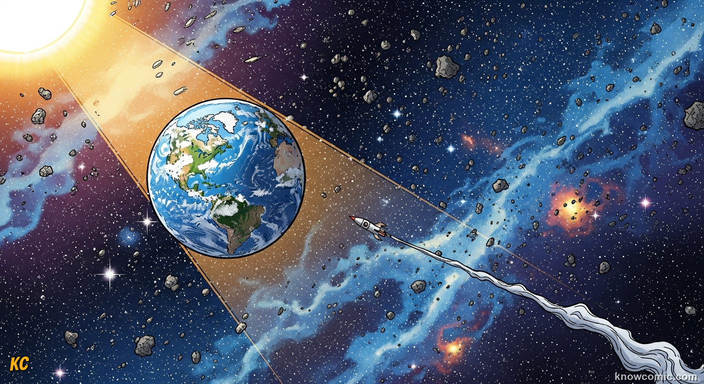 Comic illustration showing the enormous scale of the speed of light — about 300,000 kilometres per second in a vacuum — dwarfing everyday speeds like sound, planes, and cheetahs on a visual scale
