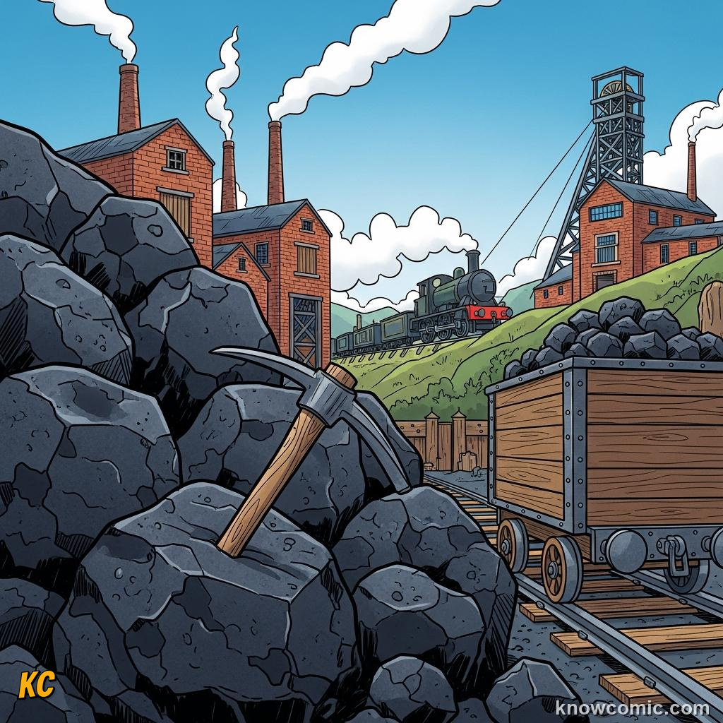 Coal being shovelled from a mine as stored energy ready to fuel engines