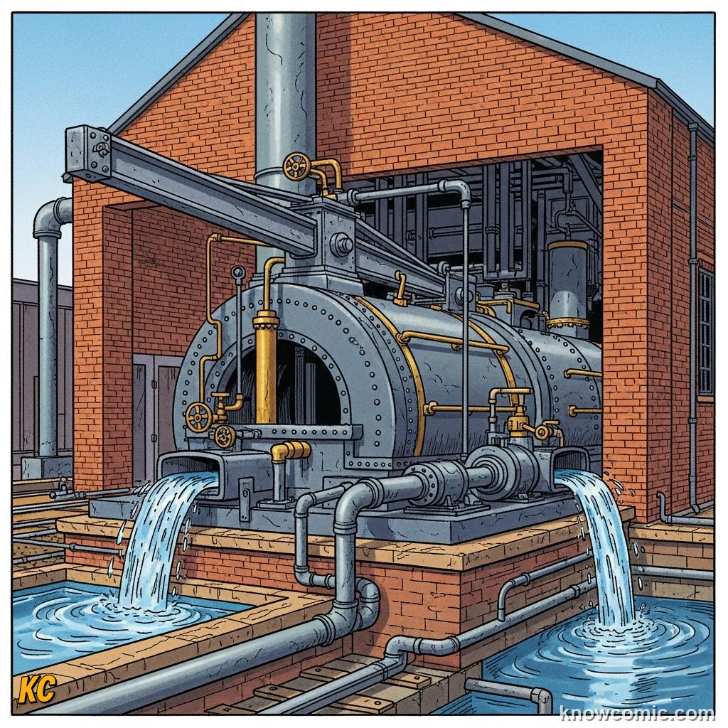 Early Newcomen steam engine pumping water from a flooded mine shaft