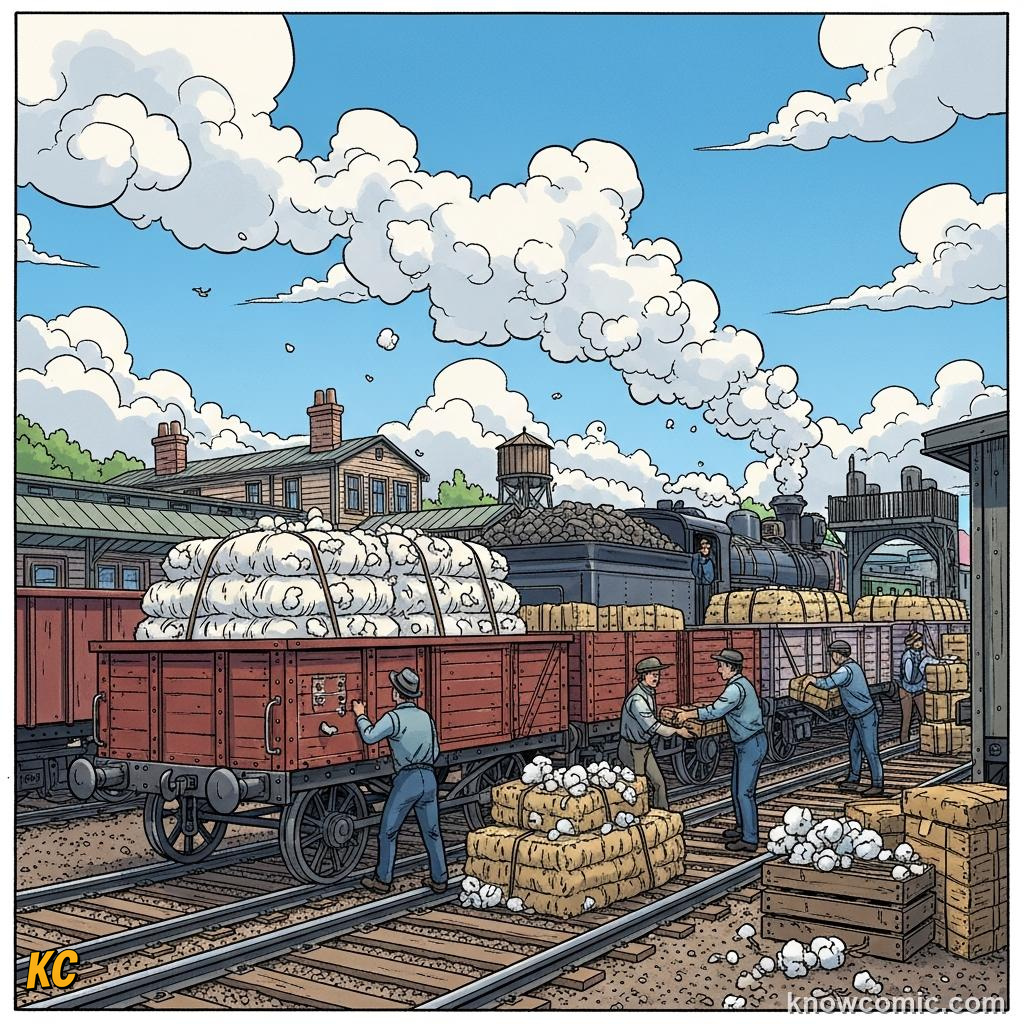 Freight wagons loaded with coal and goods rolling along iron rails