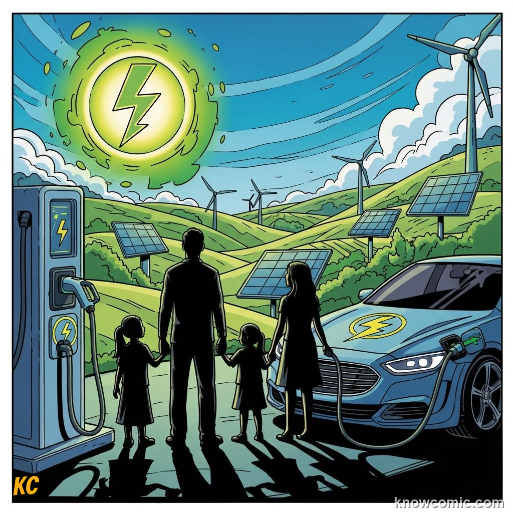 Electric car plugged in at a charging point for silent zero-emission travel