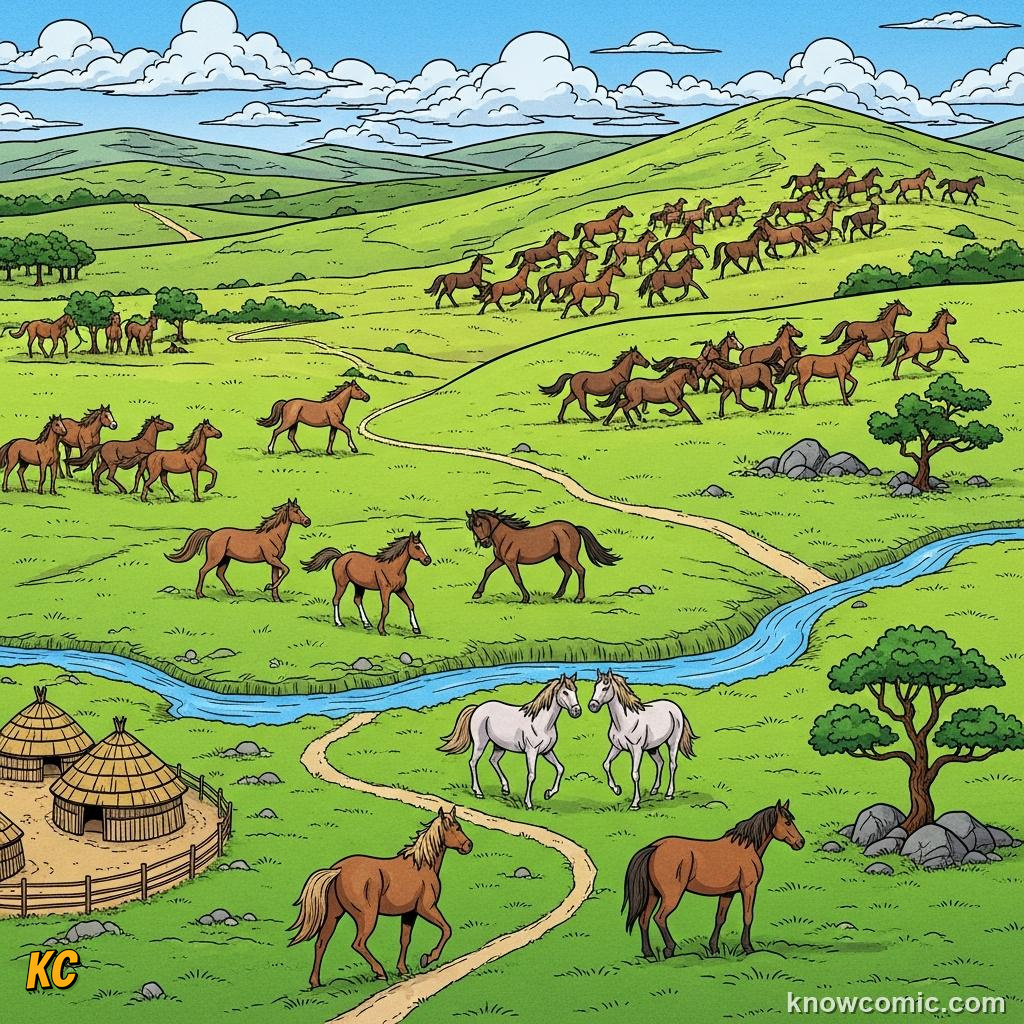 Open steppe landscape stretching to the horizon, the grazing ground of ancient horses