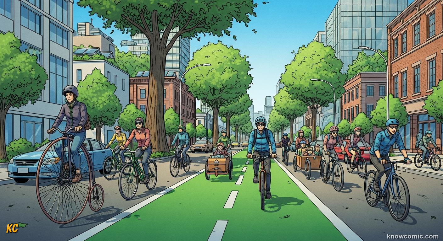 City cyclist on a bike lane converting food energy directly into forward motion
