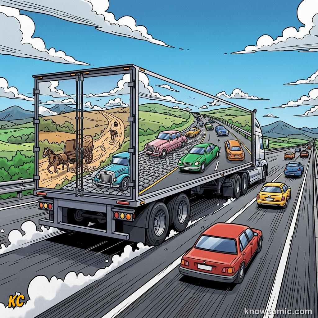 Semi-trucks carrying freight along Interstate highway moving goods overnight