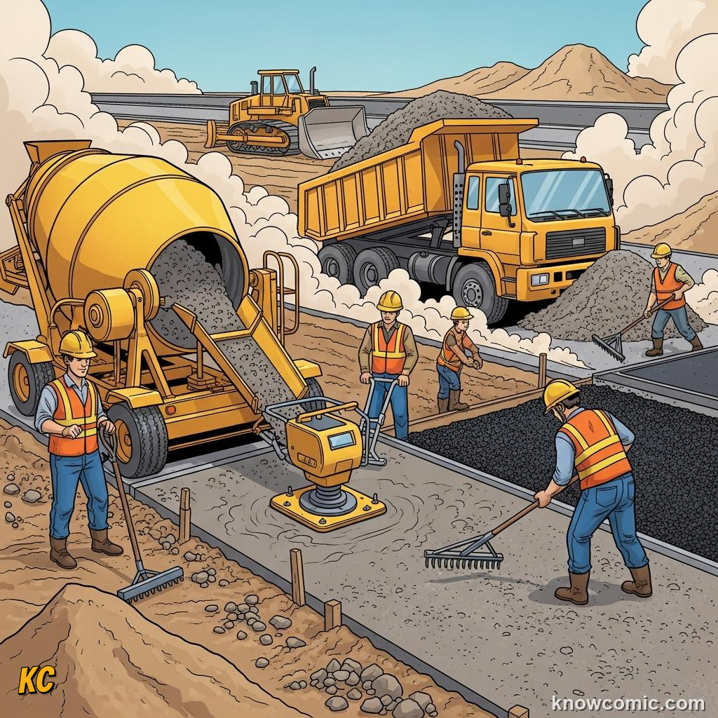 Heavy construction machinery building a motorway in a long decade-scale project