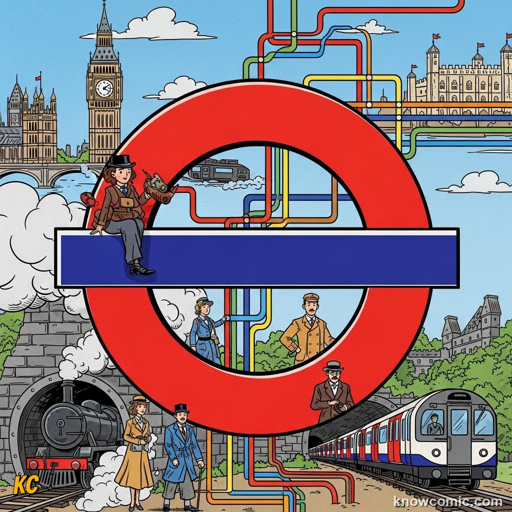 London Underground red and blue roundel logo design on a station wall