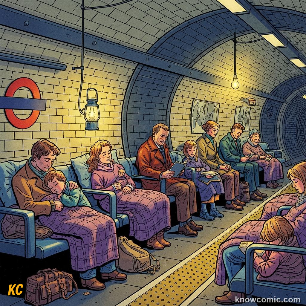 Londoners sheltering on Underground station platforms during World War Two air raids